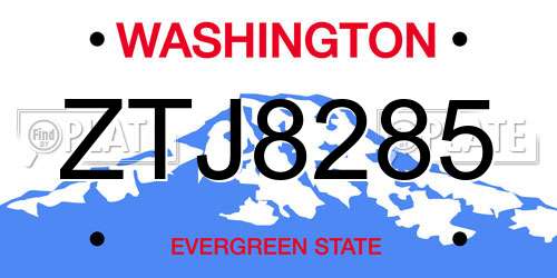 ZTJ8285 Washington License Plate