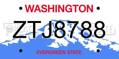 ZTJ8788 Washington License Plate