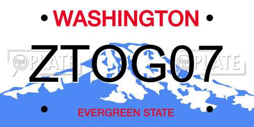 ZTOG07 Washington License Plate