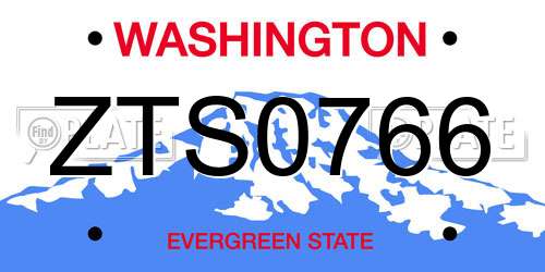 ZTS0766 Washington License Plate