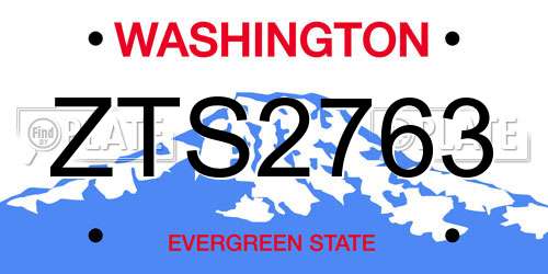 ZTS2763 Washington License Plate