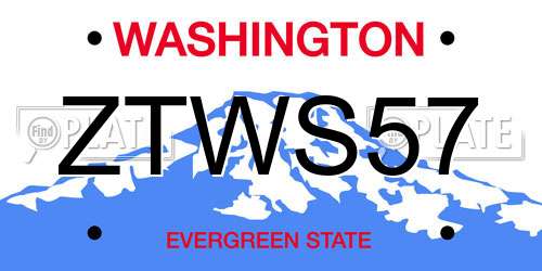 ZTWS57 Washington License Plate