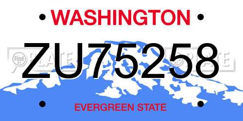 ZU75258 Washington License Plate