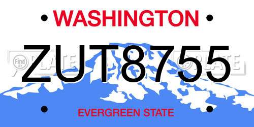 ZUT8755 Washington License Plate