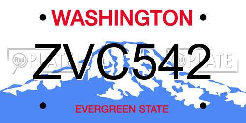 ZVC542 Washington License Plate