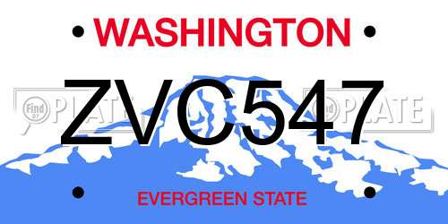 ZVC547 Washington License Plate