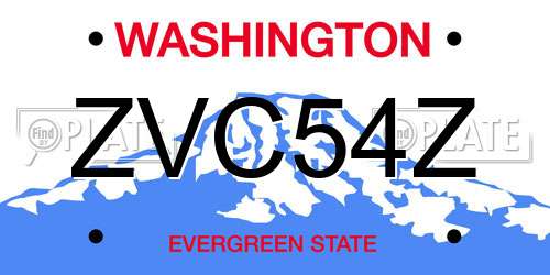 ZVC54Z Washington License Plate