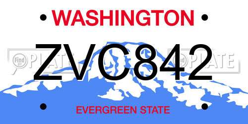 ZVC842 Washington License Plate
