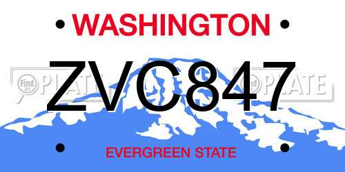 ZVC847 Washington License Plate