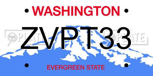 ZVPT33 Washington License Plate