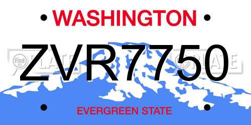 ZVR7750 Washington License Plate