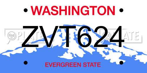 ZVT624 Washington License Plate