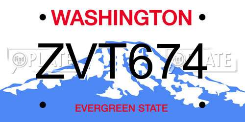 ZVT674 Washington License Plate