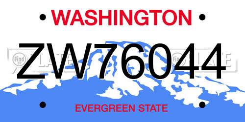 ZW76044 Washington License Plate
