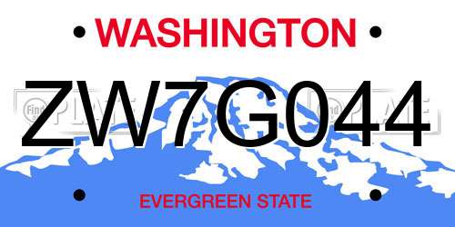 ZW7G044 Washington License Plate