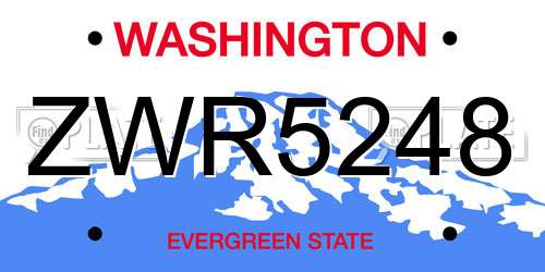 ZWR5248 Washington License Plate