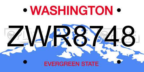 ZWR8748 Washington License Plate