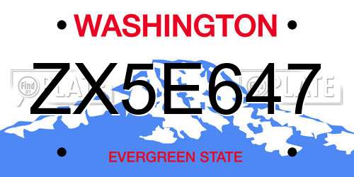 ZX5E647 Washington License Plate