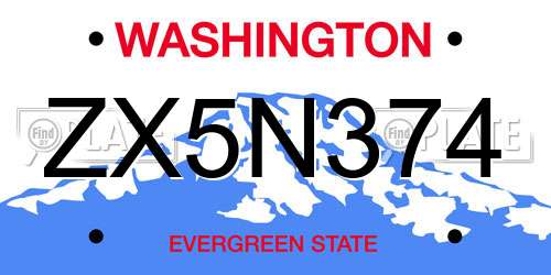 ZX5N374 Washington License Plate