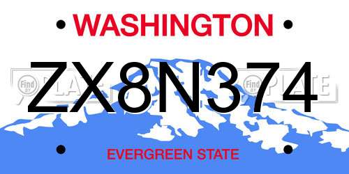 ZX8N374 Washington License Plate