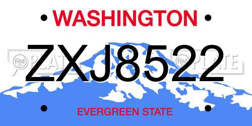 ZXJ8522 Washington License Plate