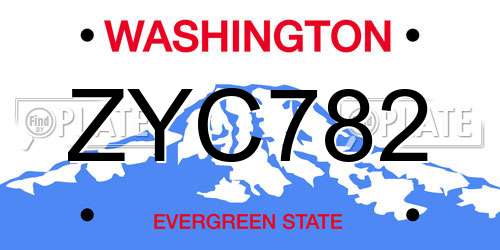 ZYC782 Washington License Plate