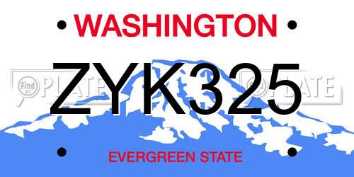 ZYK325 Washington License Plate