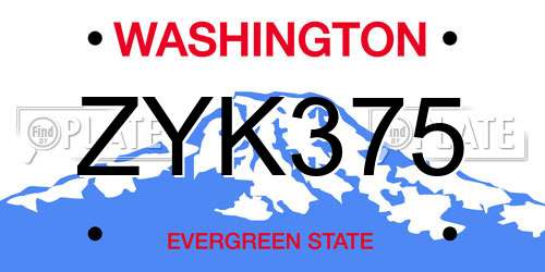 ZYK375 Washington License Plate
