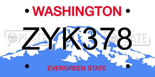 ZYK378 Washington License Plate