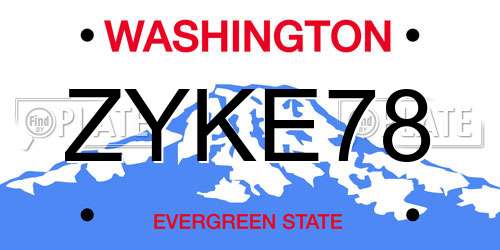 ZYKE78 Washington License Plate