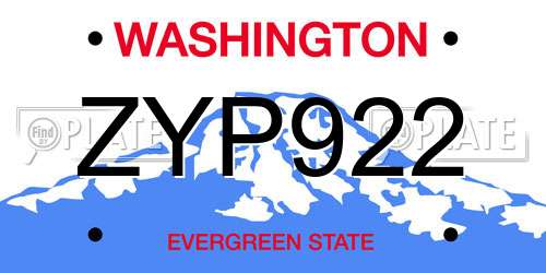 ZYP922 Washington License Plate