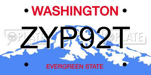 ZYP92T Washington License Plate