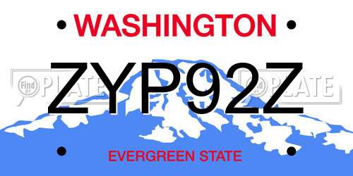 ZYP92Z Washington License Plate