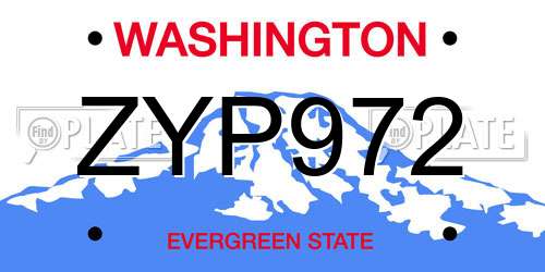 ZYP972 Washington License Plate