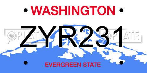 ZYR231 Washington License Plate