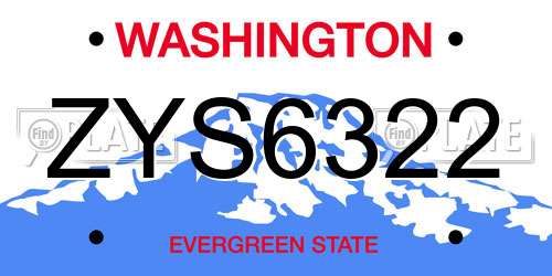 ZYS6322 Washington License Plate