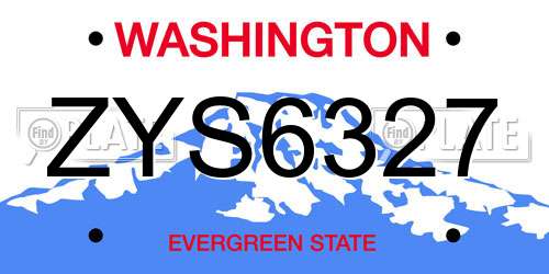 ZYS6327 Washington License Plate