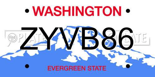 ZYVB86 Washington License Plate