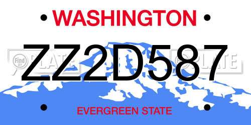 ZZ2D587 Washington License Plate