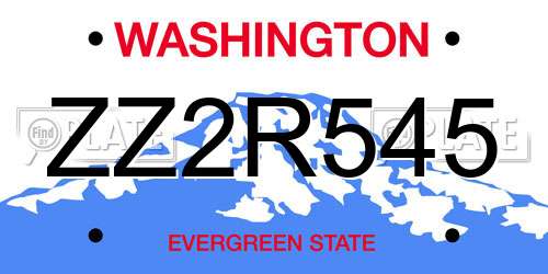 ZZ2R545 Washington License Plate