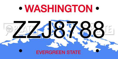 ZZJ8788 Washington License Plate