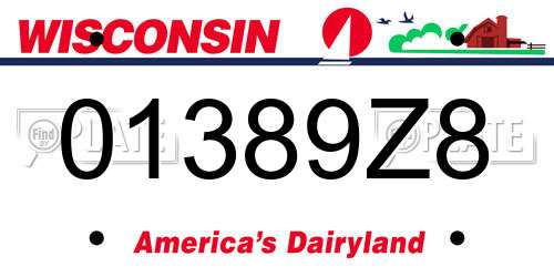 01389Z8 Wisconsin License Plate