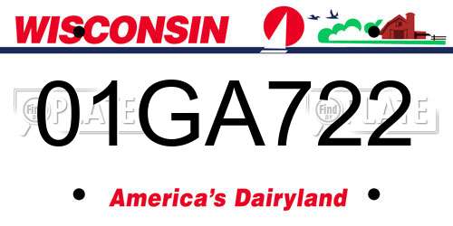 01GA722 Wisconsin License Plate