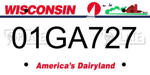 01GA727 Wisconsin License Plate