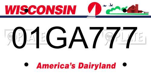 01GA777 Wisconsin License Plate