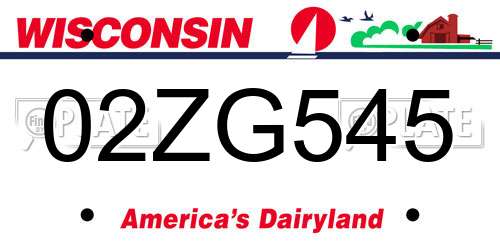 02ZG545 Wisconsin License Plate