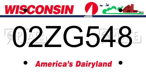 02ZG548 Wisconsin License Plate