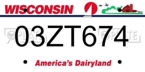 03ZT674 Wisconsin License Plate