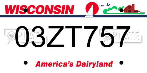 03ZT757 Wisconsin License Plate