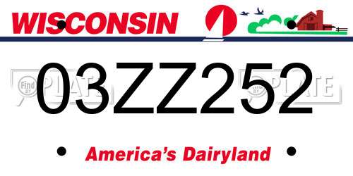 03ZZ252 Wisconsin License Plate